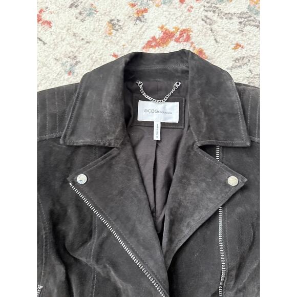 Bcbg Generation Women Genuine Suede Leather Moto Jacket Zip In Dark Brown - Picture 16 of 16